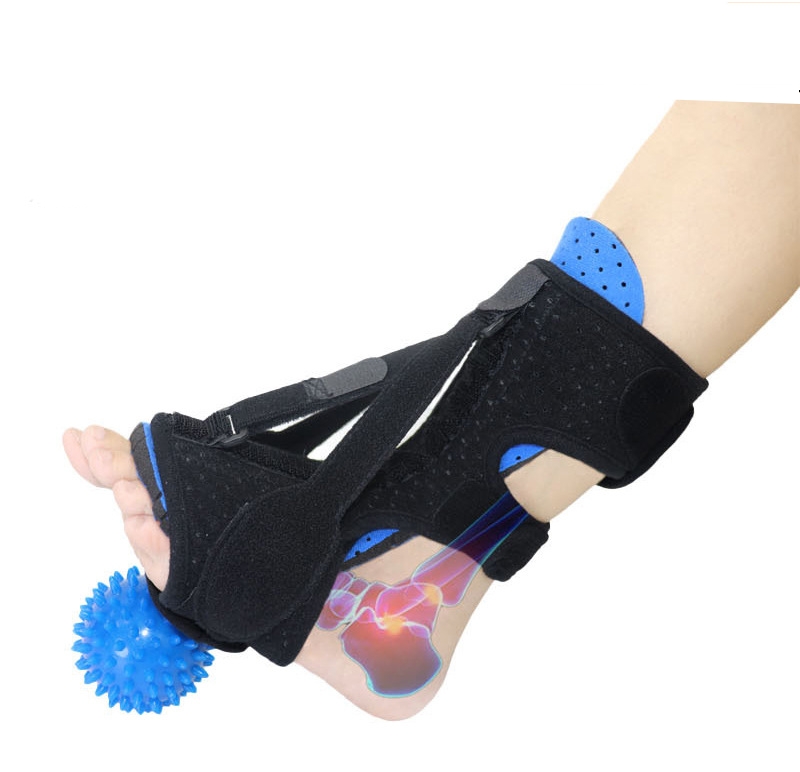 Foot support device for correcting foot drop and ankle fixation to prevent sprains. Ankle brace for plantar fasciitis during the night.