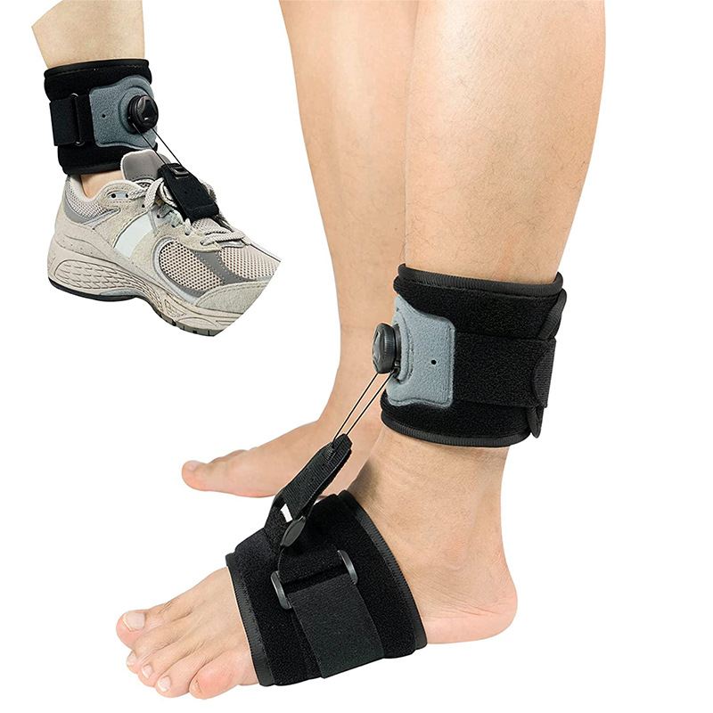 The foot-hanging knob orthosis is a corrective device that can be worn with shoes day and night. It is used for treating plantar fasciitis and correcting foot valgus and varus deformities.