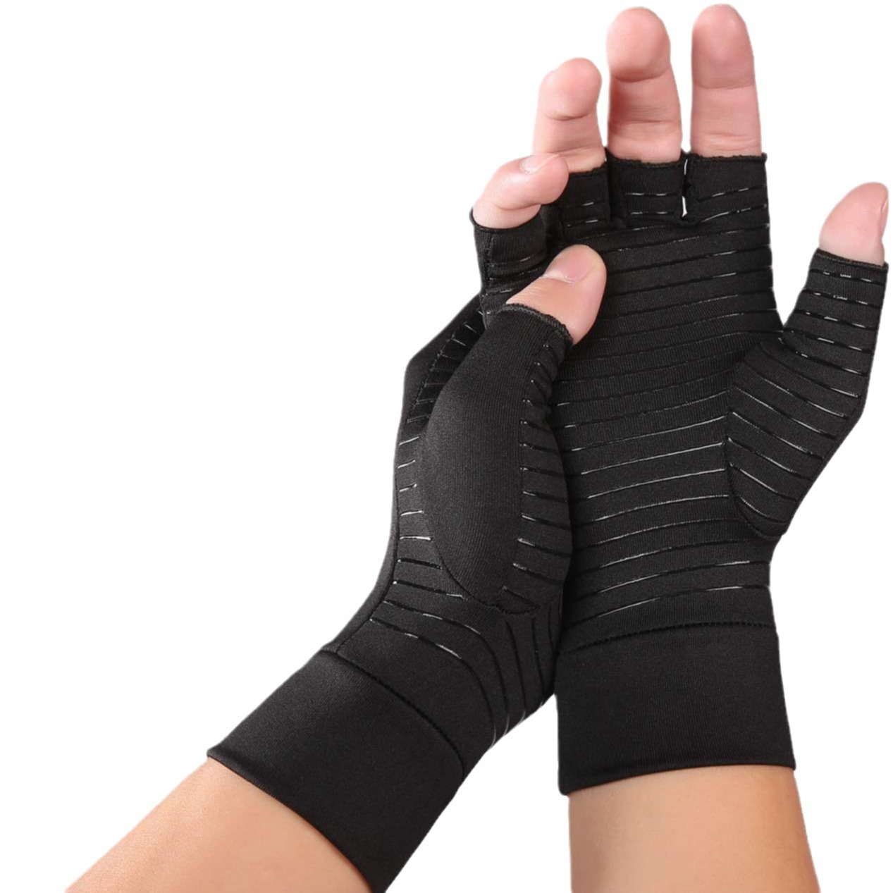Compression Half-Finger Gloves, Ergonomically designed to provide warmth while applying gentle compression to the hands, helping to relieve joint pain and fatigue.